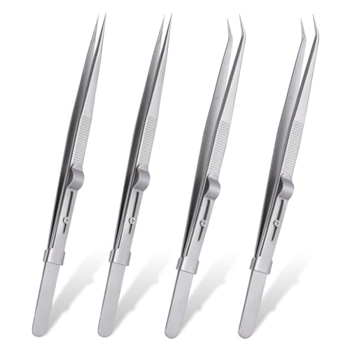 CC LOT 4 Pieces Diamond Tweezers Professional Jewelry Gem Tweezers Precision Tweezers Stainless Steel Pointed Tip Tweezers with Slide Locking and Gem Slot for jewelry making - Image 1