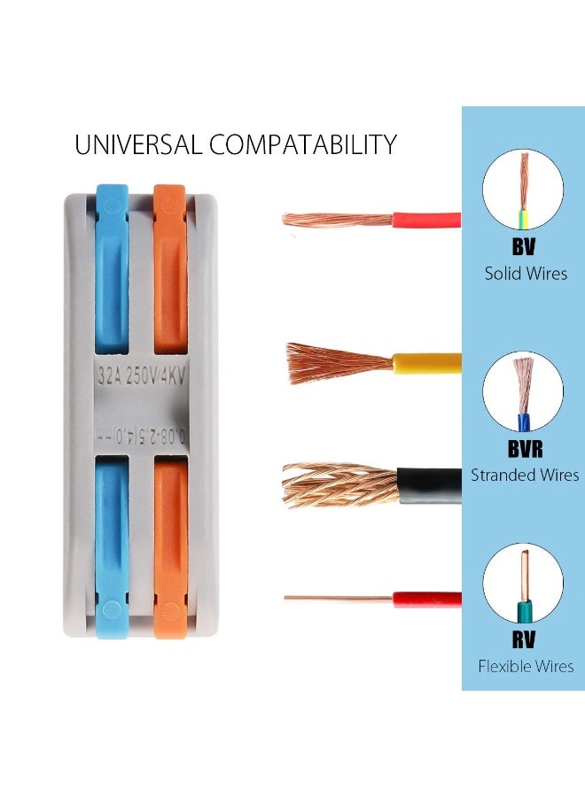 سانموجيد صواميل موصلات الأسلاك، 50 قطعة من موصلات الأسلاك المدمجة ذات الموصلين مع قاعدة ثابتة، 2 وصلات خطية للدائرة، 28-12 AWG - Image 3