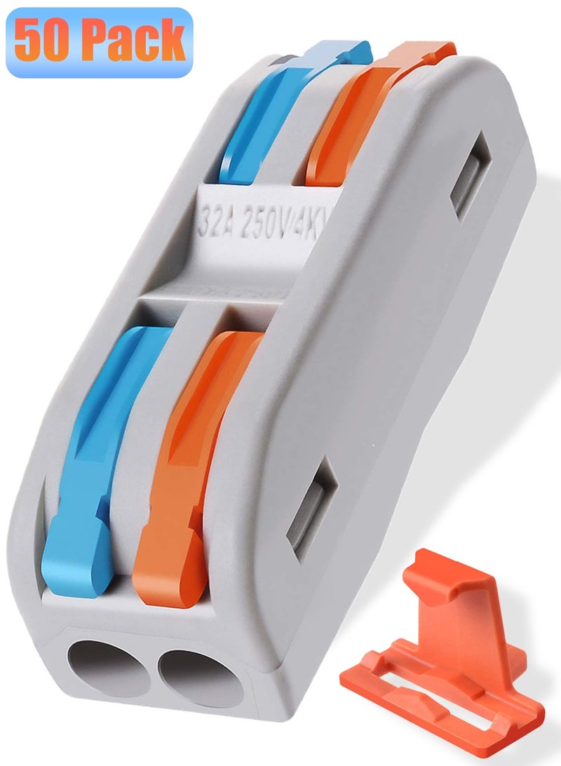 سانموجيد صواميل موصلات الأسلاك، 50 قطعة من موصلات الأسلاك المدمجة ذات الموصلين مع قاعدة ثابتة، 2 وصلات خطية للدائرة، 28-12 AWG - Image 1