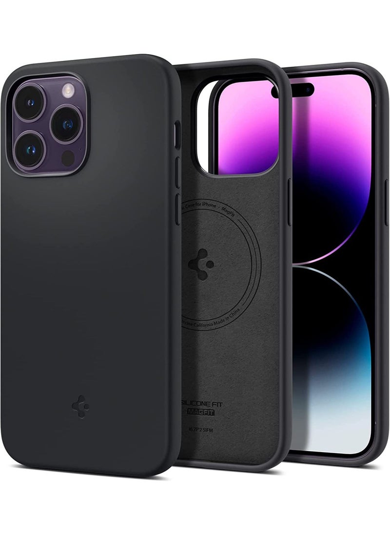 Spigen - Silicone Fit MagFit iPhone 14 Pro Case Cover with MagSafe - Black - Image 1
