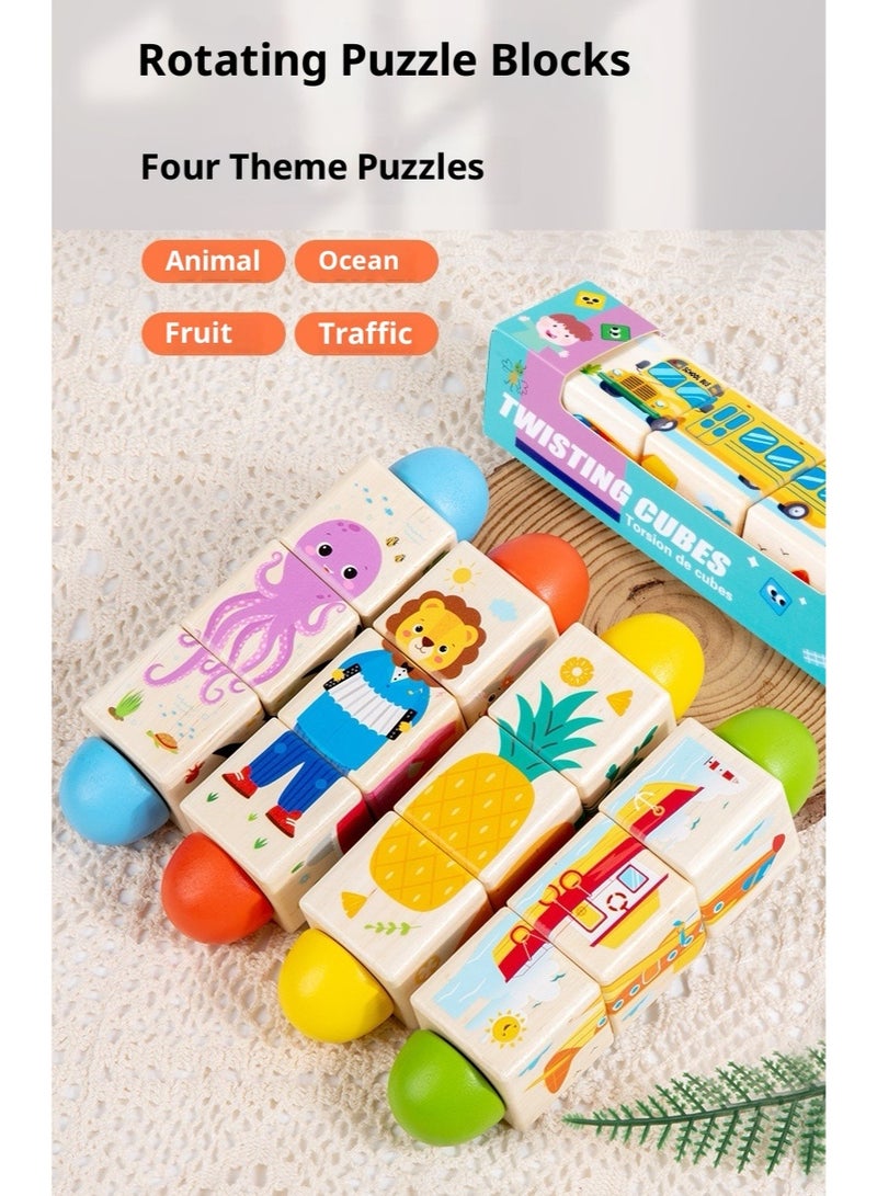Wooden Rotating Puzzle Building Blocks For Children's Early Education Cognitive Educational Toys Animal - Image 2