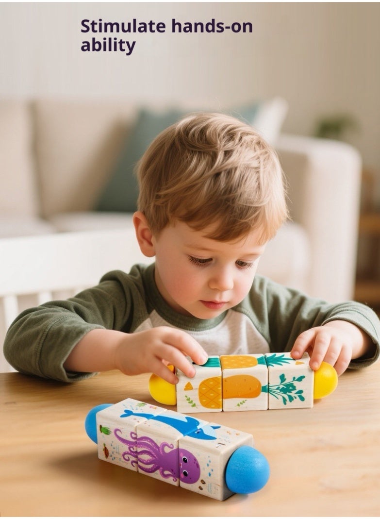 Wooden Rotating Puzzle Building Blocks For Children's Early Education Cognitive Educational Toys Animal - Image 3