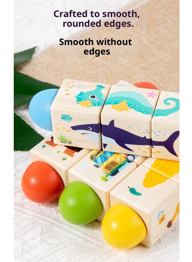 Wooden Rotating Puzzle Building Blocks For Children's Early Education Cognitive Educational Toys Animal - Image 4