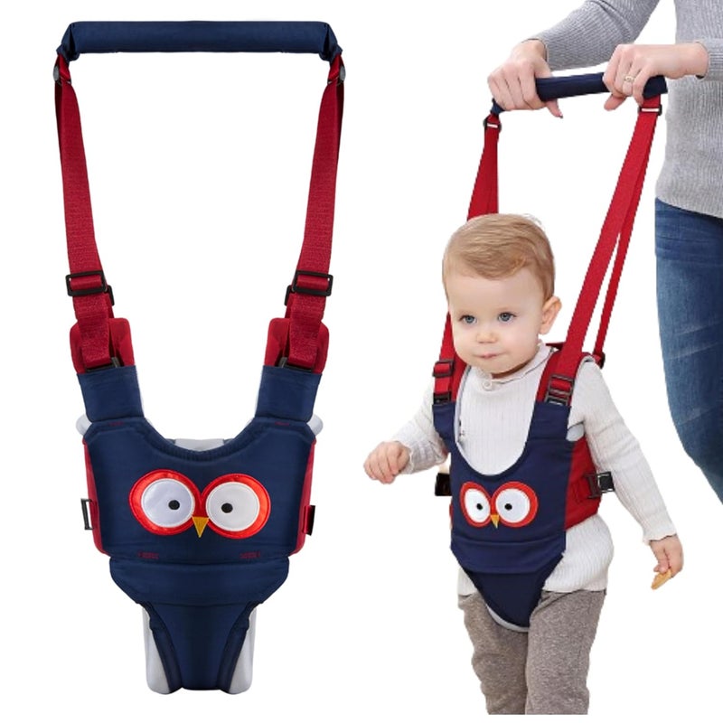 AVIZCVE Baby Walking Harness, Handheld Kids Walker Helper, New Upgrade Breathable and Adjustable Toddler Infant Walker Harness Assistant Belt with Instructions for 7-24 Month (Seasonal Owl Blue Red) - Image 1