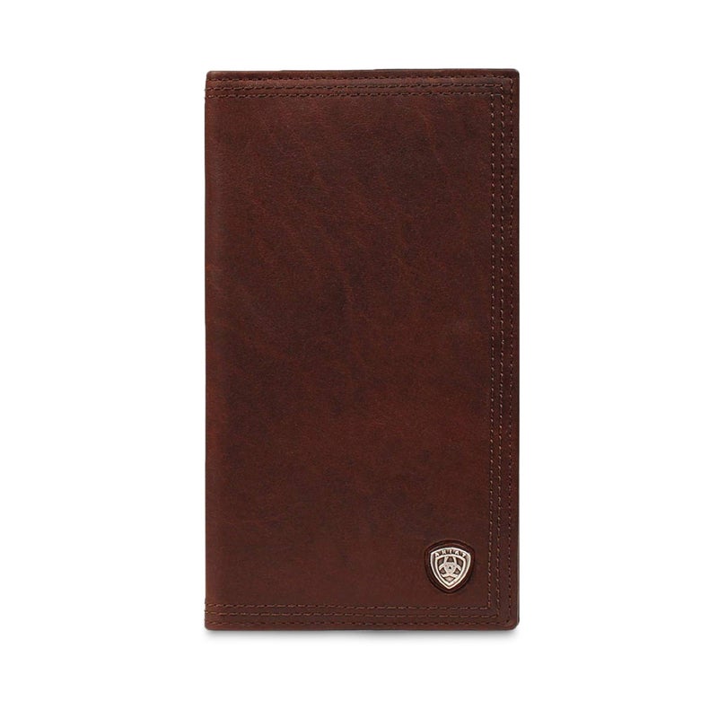 Ariat Men's Rodeo Wallet in Dark Copper Oil Tan Leather with Brand Concho, ID and Card Slots - Image 1