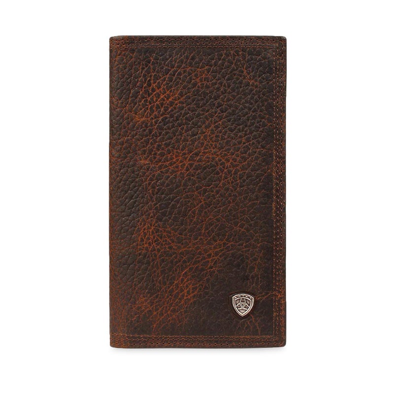 Ariat Men's Rodeo Wallet in Dark Copper Oil Tan Leather with Brand Concho, ID and Card Slots - Image 2