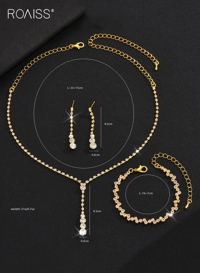 roaiss Women Rhinestone Jewelry Set, Gold Rhinestone Crystal Necklace Dangle Earrings Bracelet Set, Wedding Jewelry Sets for Brides Bridesmaid, Dainty Bridal Wedding Prom Formal Costume Jewelry for Ladies - Image 5