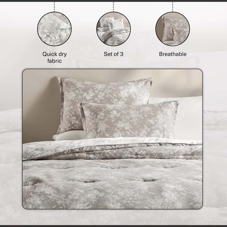 Pan Home طقم لحاف كامل من 3 قطع من المخمل المطبوعة أبيليا 160x220 سم - بيج - Image 2