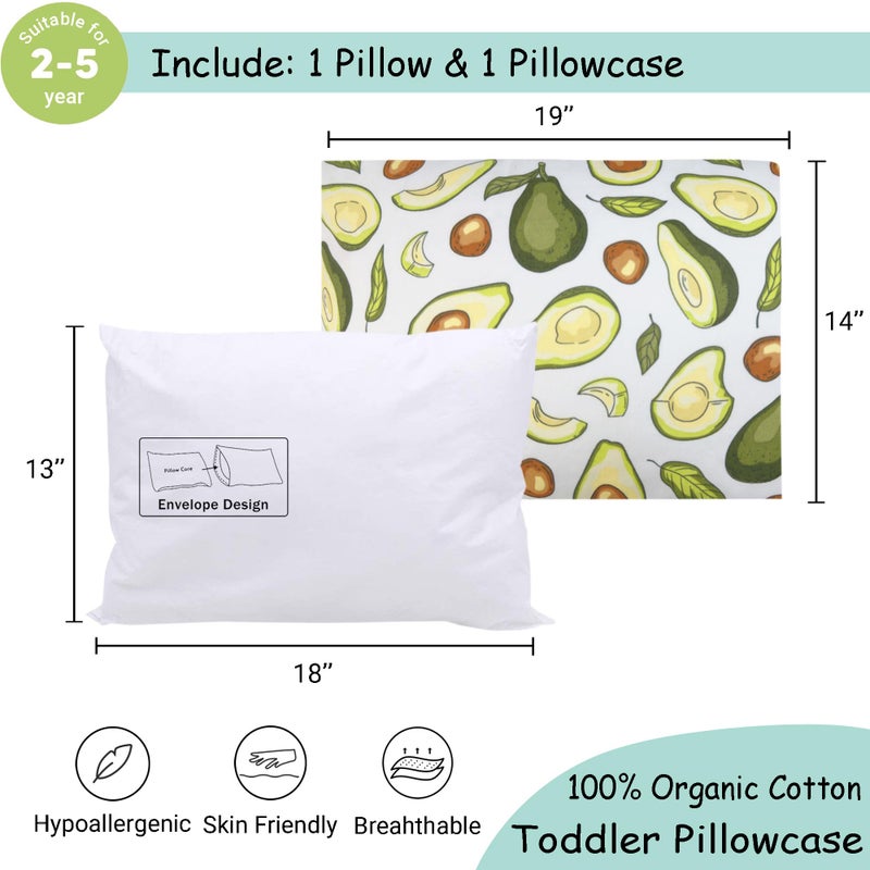 ZPECC Toddler Pillow with Pillowcase - 13x18 Organic Cotton Small Kids Pillow, Soft Breathable Bed Pillows for Sleeping Travel School Nap(Intended for Age 2 and up) Avocado - Image 2
