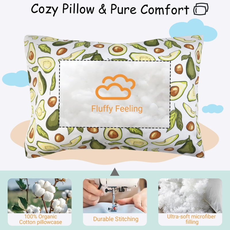 ZPECC Toddler Pillow with Pillowcase - 13x18 Organic Cotton Small Kids Pillow, Soft Breathable Bed Pillows for Sleeping Travel School Nap(Intended for Age 2 and up) Avocado - Image 5