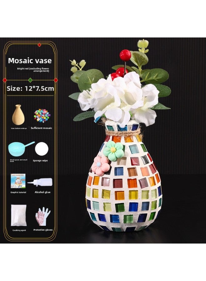 Beauenty Mosaic Vase Decorations DIY Handmade Creative Material Package Children's Day Parent-Child Activity Gift-Color:Colorful Red (excluding Flower Arrangement) Color Box  - Image 1