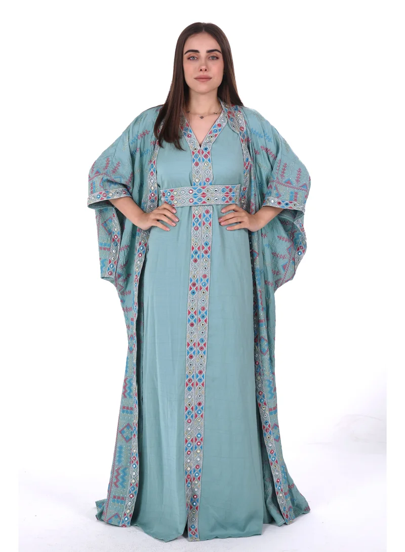 embroidered linen kaftan dress