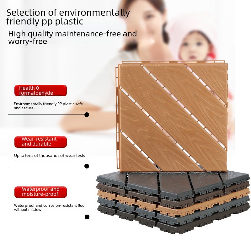 Plastic assembled floor self-assembled balcony terrace floor plastic floor imitation wood plastic floor plastic wood floor manufacturer Straight-Gray - Image 5