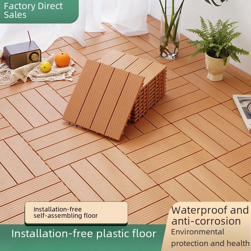 Plastic assembled floor self-assembled balcony terrace floor plastic floor imitation wood plastic floor plastic wood floor manufacturer Straight-Gray - Image 3