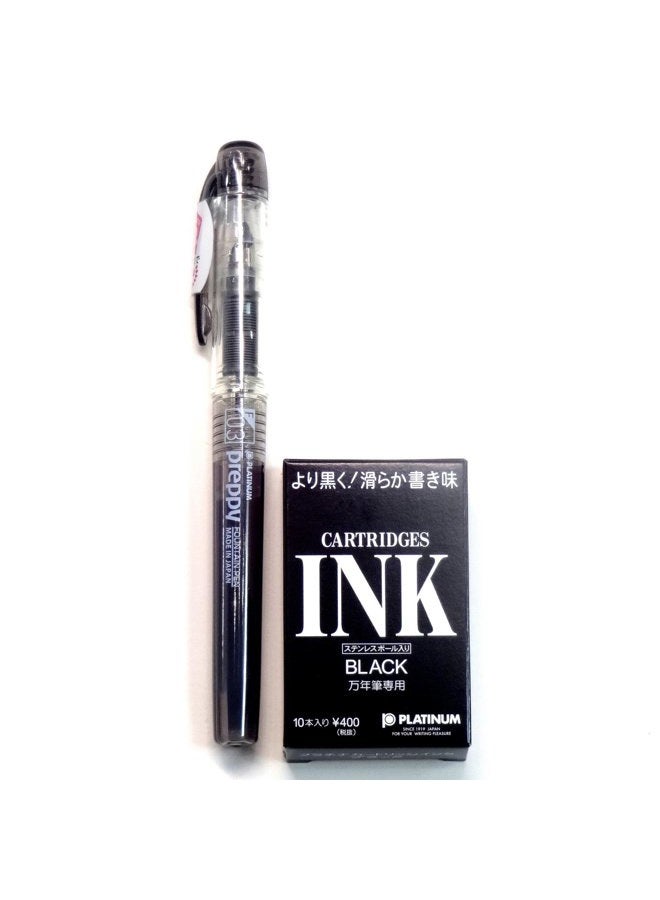Platinum Fountain Pen, New Preppy, Fine Nib, Black(PSQ-300#1) + Ink Cartridges SPSQ-400#1 (Black)10 cartridges Set (Japan Import) [Komainu-Dou Original Package] - Image 1