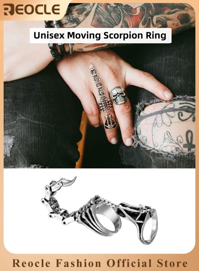 ريوكل خواتم للجنسين من الفولاذ المقاوم للصدأ خاتم فضي بتصميم العقرب بتصميم قديم يتميز بشخصية فريدة للرجال والنساء موضة البانك روك خاتم مفتوح قابل للتعديل هيب هوب مبتكر مفصل يتحرك بشكل فريد - Image 1