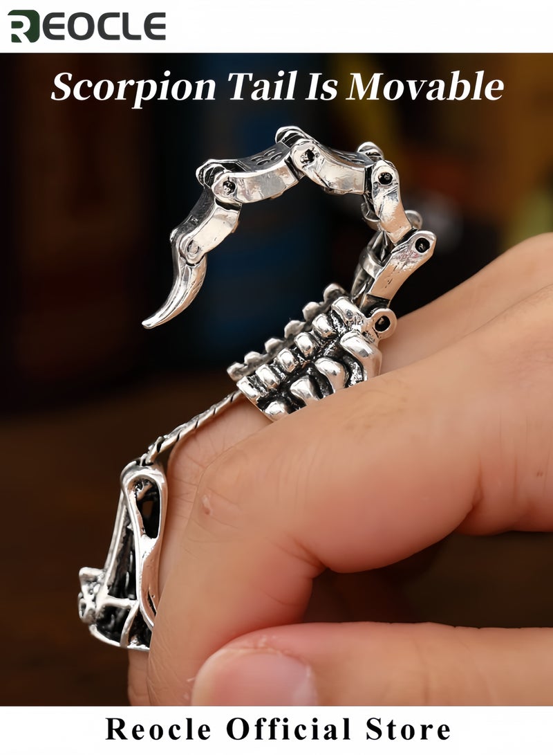 ريوكل خواتم للجنسين من الفولاذ المقاوم للصدأ خاتم فضي بتصميم العقرب بتصميم قديم يتميز بشخصية فريدة للرجال والنساء موضة البانك روك خاتم مفتوح قابل للتعديل هيب هوب مبتكر مفصل يتحرك بشكل فريد - Image 2
