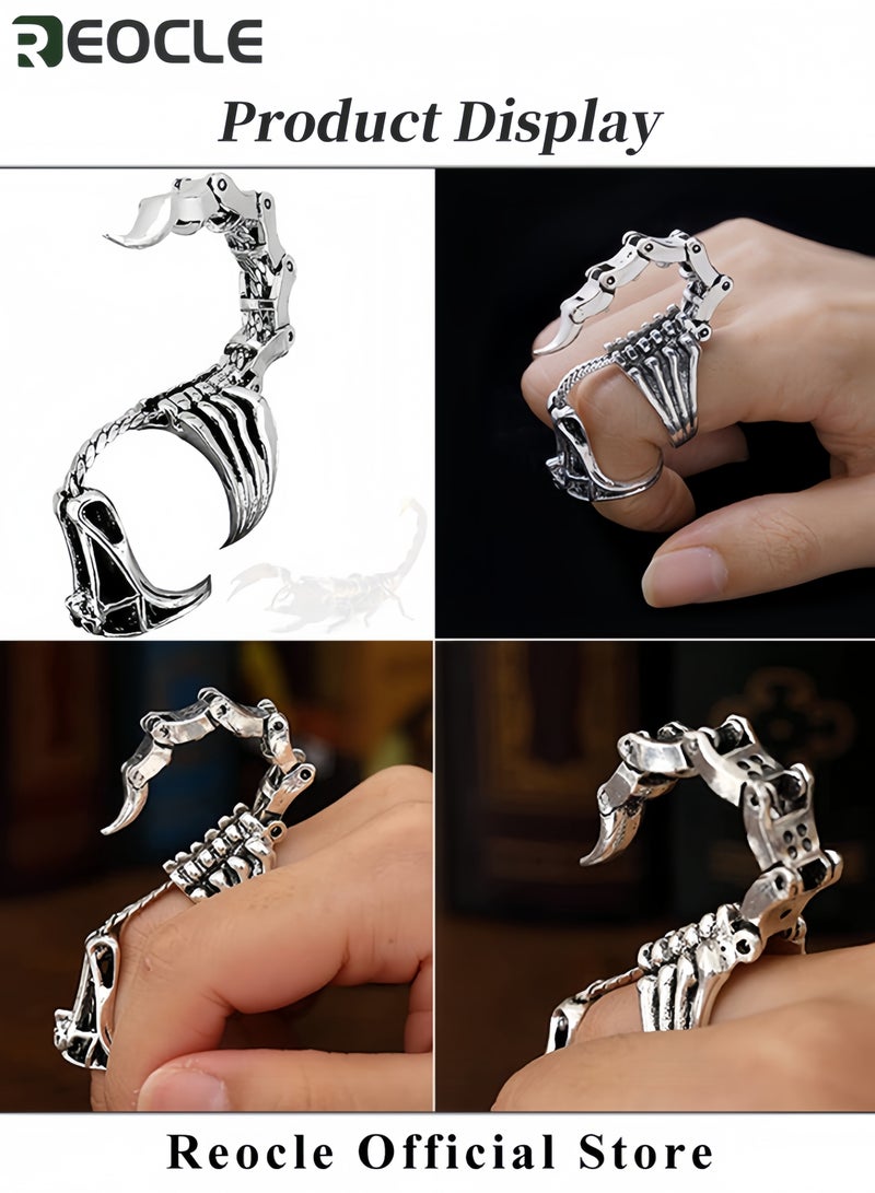 ريوكل خواتم للجنسين من الفولاذ المقاوم للصدأ خاتم فضي بتصميم العقرب بتصميم قديم يتميز بشخصية فريدة للرجال والنساء موضة البانك روك خاتم مفتوح قابل للتعديل هيب هوب مبتكر مفصل يتحرك بشكل فريد - Image 5