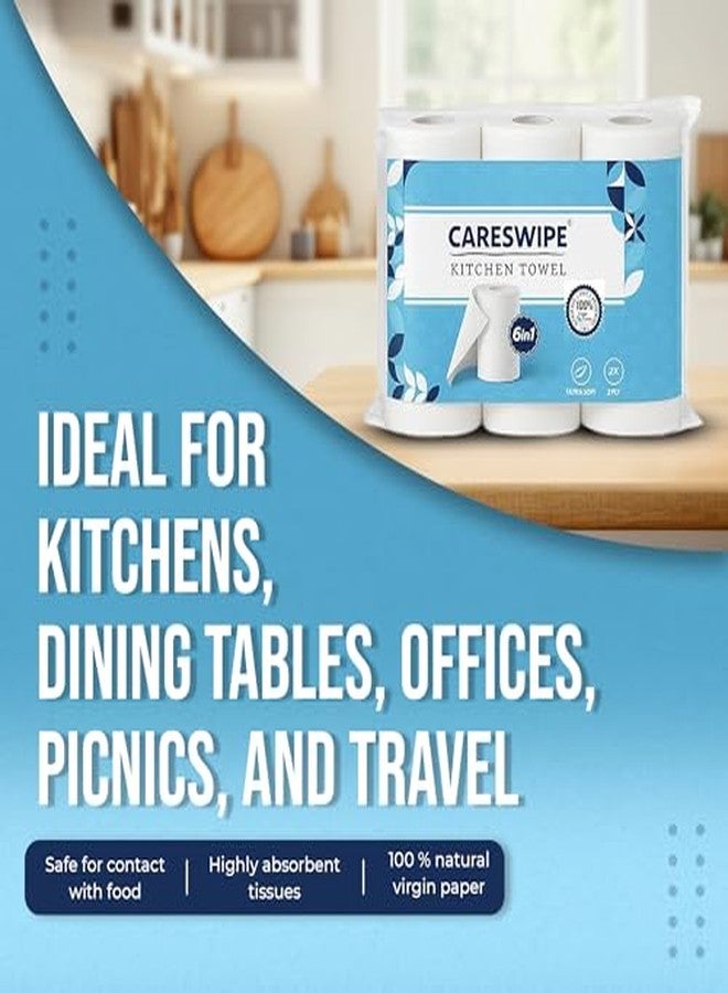 Careswipe 2 Ply Kitchen Tissue Rolls | 360 Pulls | 60 Kitchen Towels X 6 Rolls | Soft And Highly Absorbent | 100% Natural Virgin Cellulose Fiber - Image 4