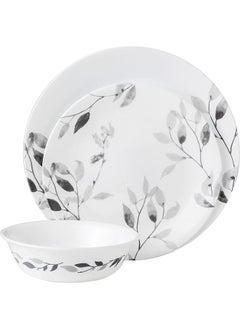 Corelle 12-Piece Corelle Vitrelle Misty Leaves Chip And Break Resistant Dinner Set Grey/White Glass  - Image 1