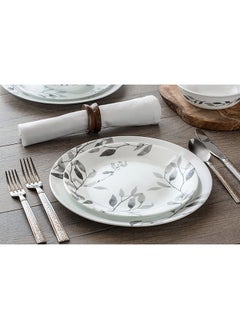 Corelle 12-Piece Corelle Vitrelle Misty Leaves Chip And Break Resistant Dinner Set Grey/White Glass  - Image 2