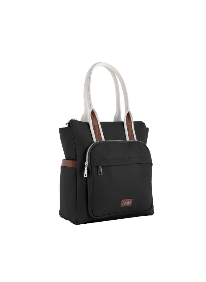 فوسكا شنطة Foska يد كبيرة (توت) وظهر نسائية 2 في 1 - تصميم عملي وجيوب جانبية لون أسود - مقاس 28x32 سم - Image 2