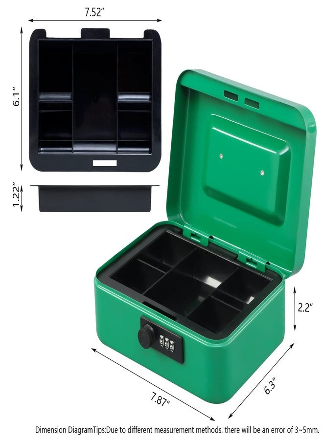 KYODOLED Cash Box with Combination Lock,Safe Metal Box for Money,Storage Lock Box with Money Tray,7.87"x 6.30"x 3.54" Green Medium - Image 5