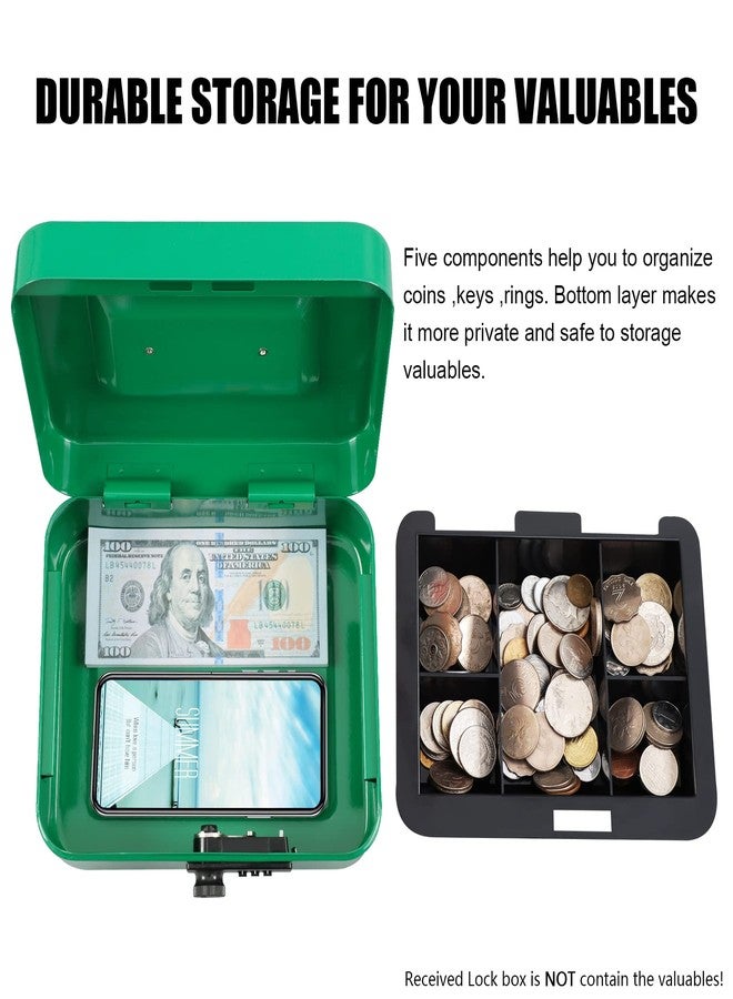 KYODOLED Cash Box with Combination Lock,Safe Metal Box for Money,Storage Lock Box with Money Tray,7.87"x 6.30"x 3.54" Green Medium - Image 4