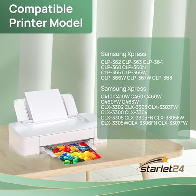 COMPATIBLE TONER CARTRIDGE FOR SAMSUNG CLT-406S FOR SAMSUNG XPRESS C460W C410W C460FW C460 CLP-365 CLX-3305W CLX-3300 CLX-3305 CLX-3305FN (4 PACK, 1BLACK, 1 CYAN 1 MAGENTA, 1 YELLOW - Image 3