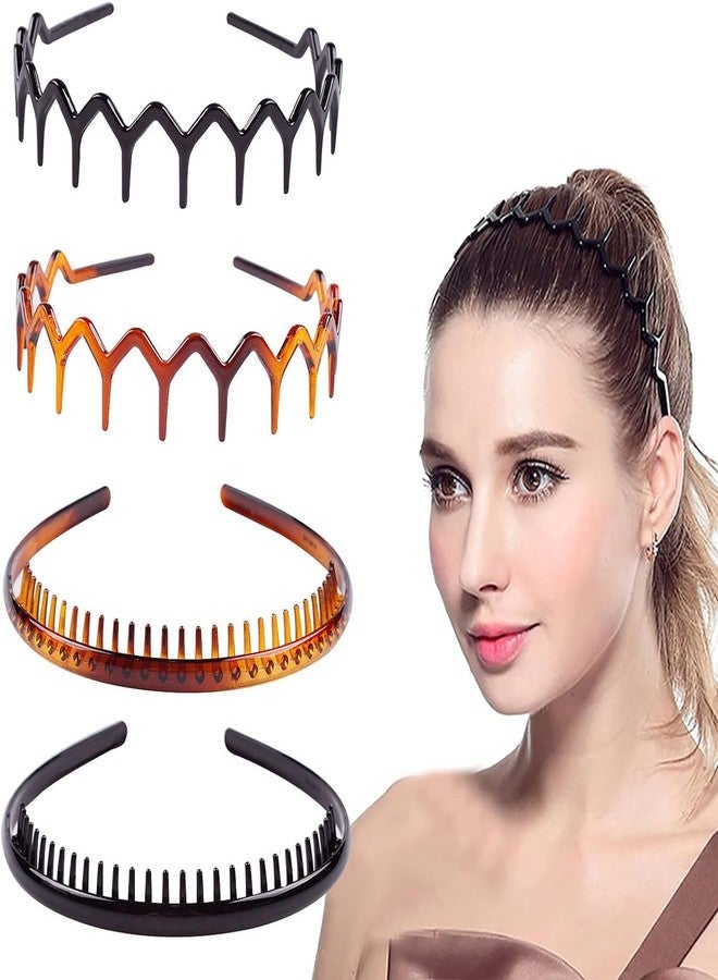 AUTOWRAP 4 Pcs Plastic Tooth Hair Comb Headband, Comfort Wavy Toothed Hairband, Hard Headbands for Women Men Girls - Image 1