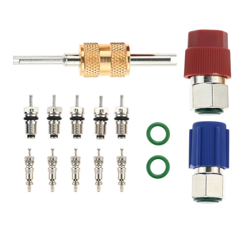 R12 to R134a Conversion Kit Include R12 R22 to R134A HighLow Fitting Port Retrofit 14 SAE to 71620 UNF Conversion Adapter R22 R134a Valve Cores AC Rubber Seals and Valve Core Removal Tool