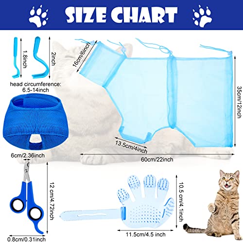 Patelai 5 Pcs Cat Bathing Bag Set Cat Grooming Bag Adjustable Pet Shower Net Muzzles Nail Clipper Tick Remover Tool Massage Brush(Blue) - Image 2