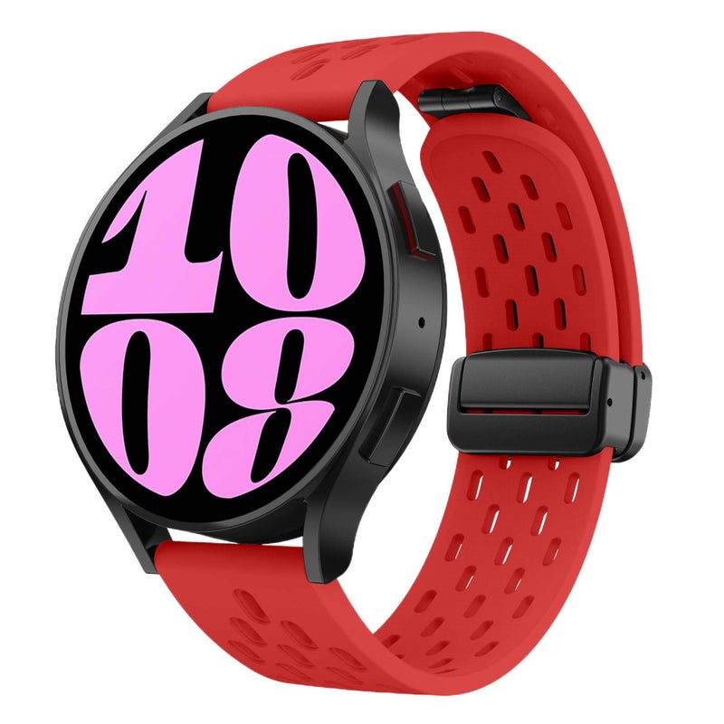 سوار ساعة ذكية رياضي من السيليكون متوافق مع Samsung Galaxy Watch 6 بملاءمة قابلة للتعديل وحزام ناعم للاستبدال اليومي باللون أحمر قابل للتعديل - Image 1