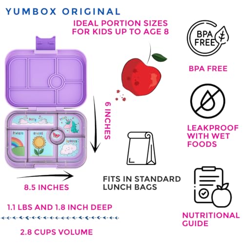 Yumbox Original Leakproof Bento Lunch Box Container for Kids (Lavande Purple Unicorn) - Image 2