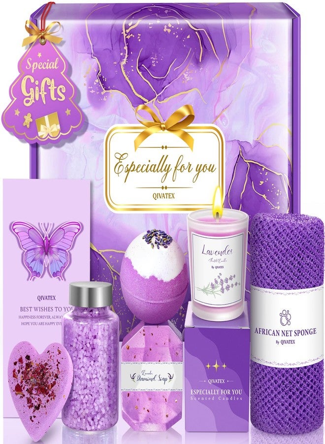 Qivatex Gifts for Women, Bath Relaxing Spa Gift Basket, Christmas Gifts for Women Stockings Stuffers White Elephant Gift for Adults, Lavender Bath Bombs Birthday Gifts Set for Women Mom Sister Wife Her - Image 1