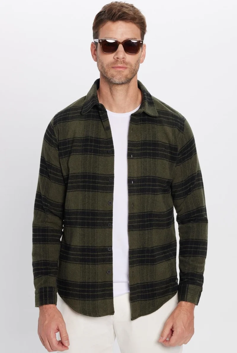 تودورس Men's Slim Fit Slim Fit Long Sleeve Cotton Ethnic Pattern Winter Lumberjack Shirt