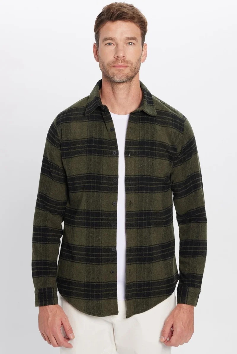 تودورس Men's Slim Fit Slim Fit Long Sleeve Cotton Ethnic Pattern Winter Lumberjack Shirt