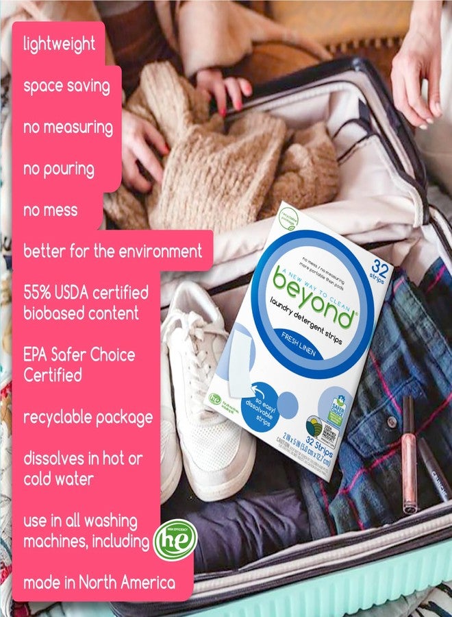 Beyond Laundry Detergent Strips [32 strips] - Fresh Linen - Eco-friendly, Hypoallergenic. Travel friendly. Dissolvable Strips. - Image 2