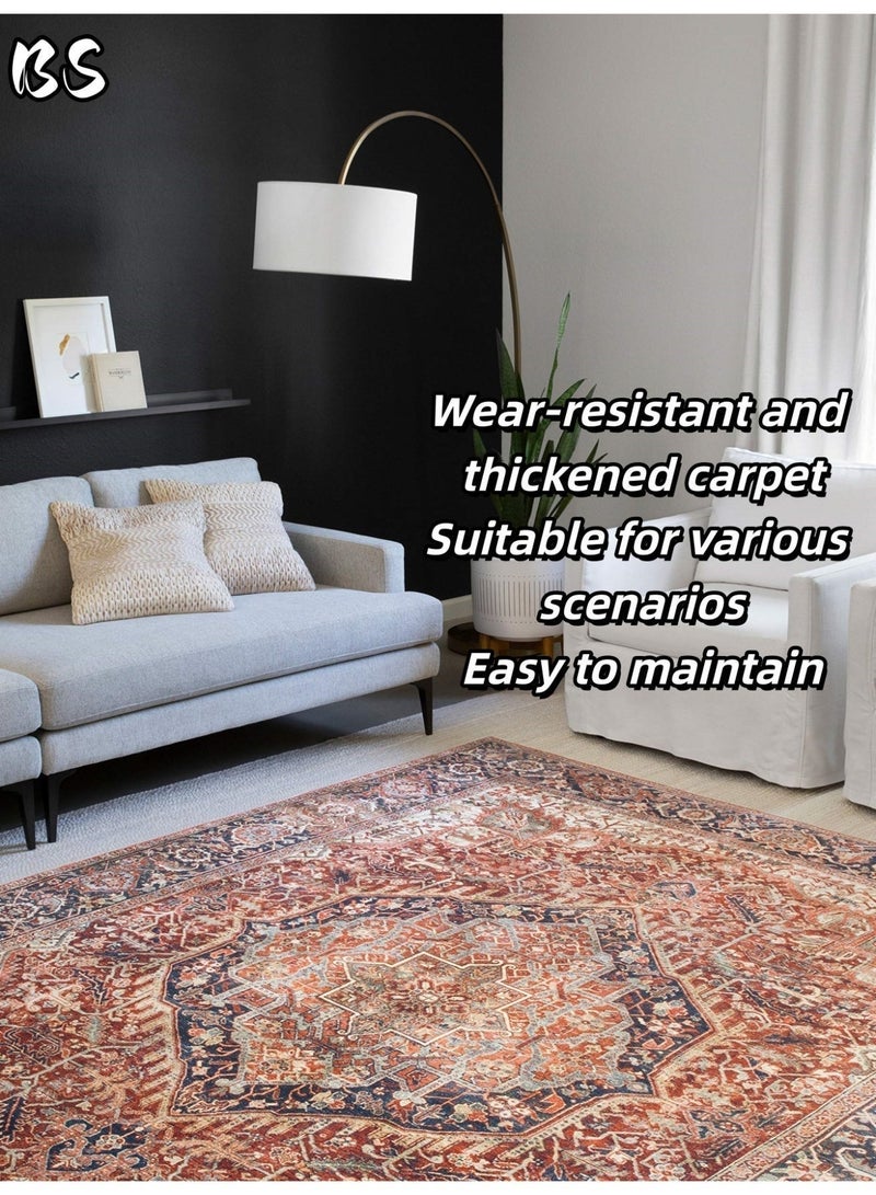 BS 140x200cm Bohemian Vintage Style Indoor Living Room/Outdoor Camping Blanket | Washable, Durable, Non-Slip Rug | Short Pile Indoor Carpet | Vibrant Colors | Exquisite Pattern | Soft Short Pile | Perfect for Camping, Patio, Living Room, Bedroom, Dining Room, Kitchen and Entryway. - Image 1