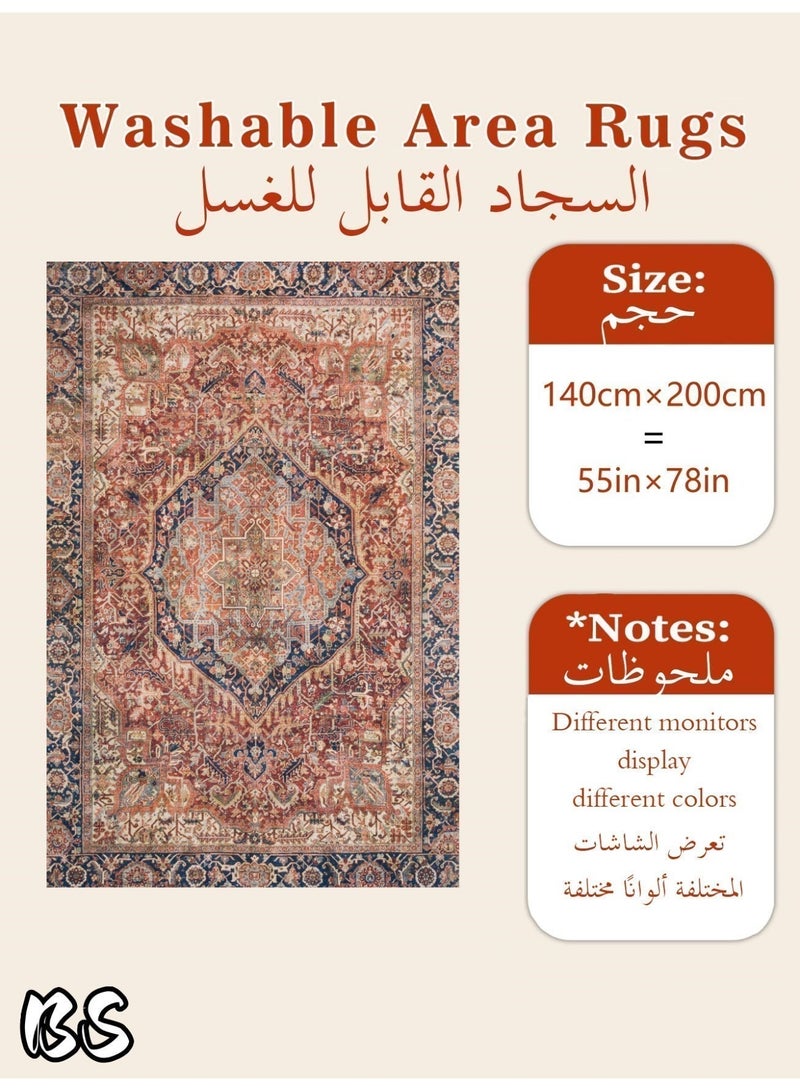 BS 140x200cm Bohemian Vintage Style Indoor Living Room/Outdoor Camping Blanket | Washable, Durable, Non-Slip Rug | Short Pile Indoor Carpet | Vibrant Colors | Exquisite Pattern | Soft Short Pile | Perfect for Camping, Patio, Living Room, Bedroom, Dining Room, Kitchen and Entryway. - Image 5