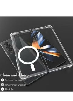 Magnetic Samsung Galaxy Z Fold 4, Magnetic Case, Compatible with MagSafe Wireless Charging, Anti-Scratch Bumper Cover (Clear), TPU - PC  - Image 3