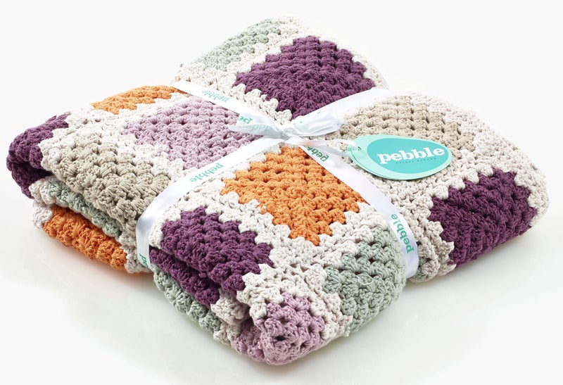 Pebble Handmade Blanket - Purple Granny Square Baby Blanket - Image 1