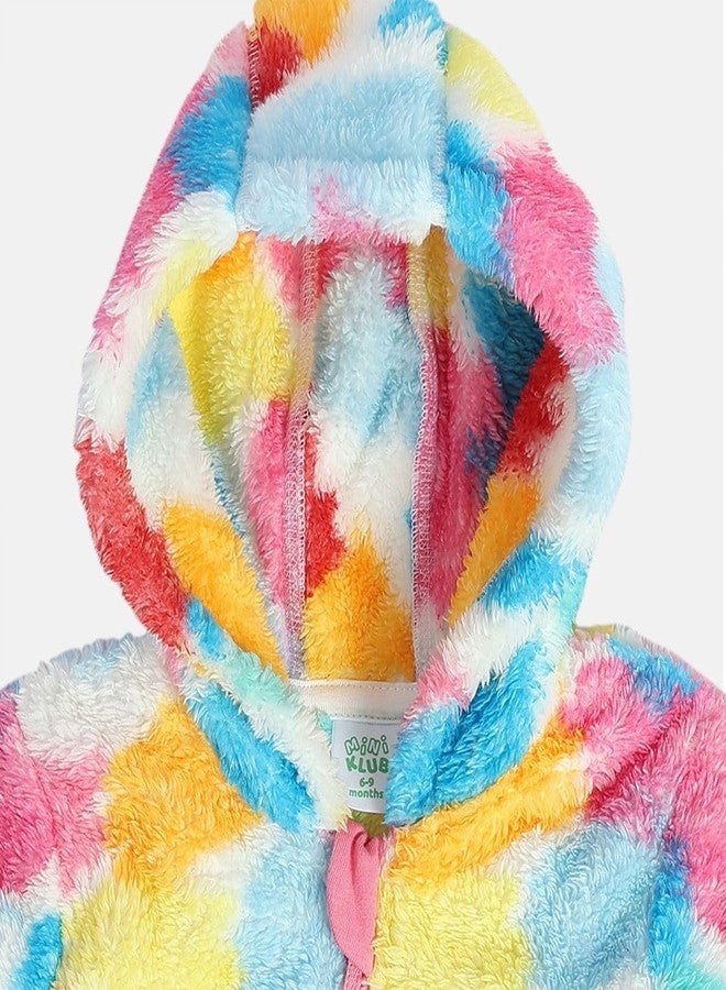 miniklub Baby Girls Round Neck Full Sleeve Multi Color Knit Jacket (6-9M) - Image 3