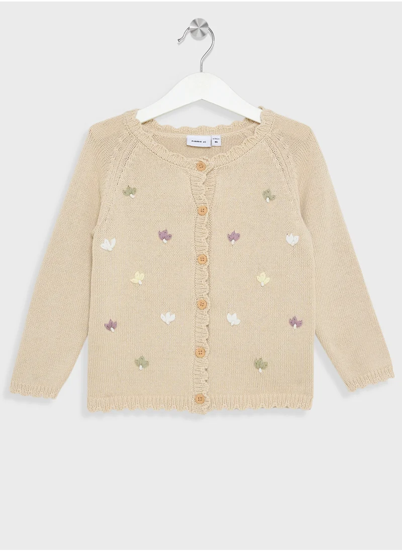 NAME IT Kids Flower Embroidery Cardigan