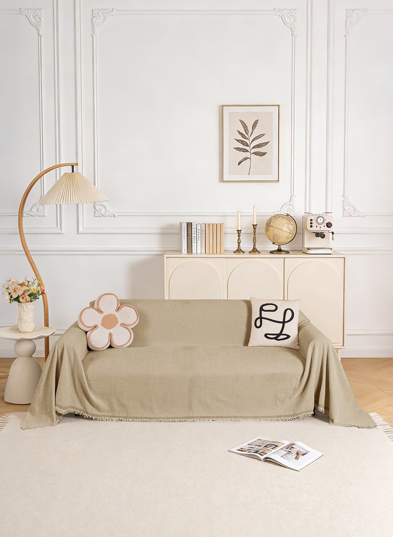 ايست من نون غطاء أريكة شنيلي، غطاء قابل للانزلاق، يناسب 1، 2، 3 و 4 مقاعد، لون موحد، الحجم 180x260 سم - كاكي - Image 1