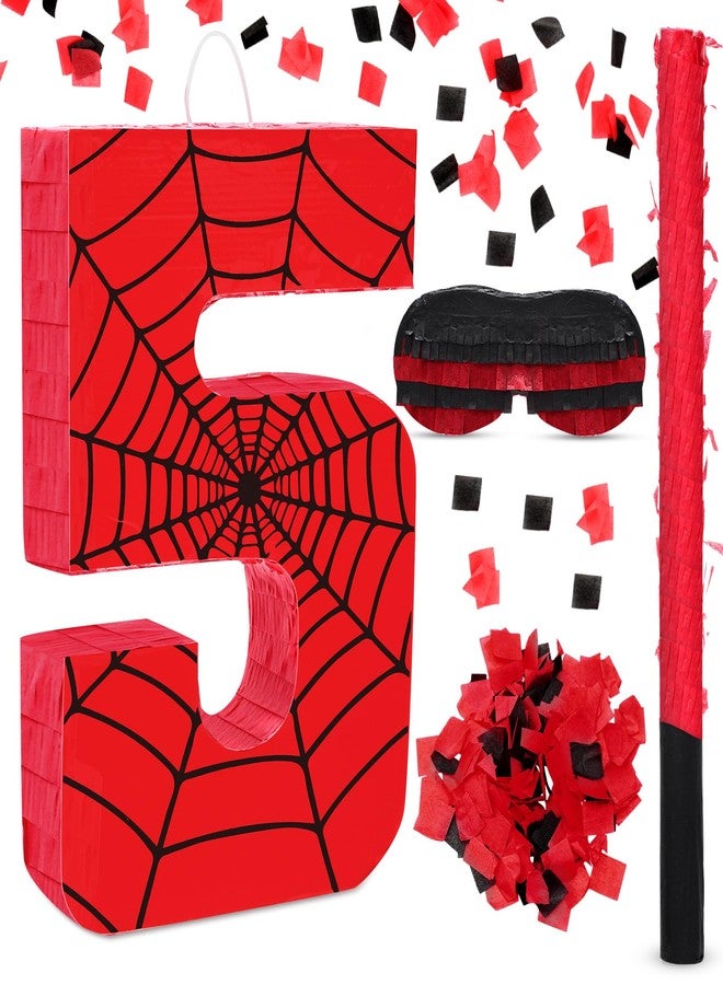 WinnerWhy Number 5 Spider Piñata Bundle with Blindfold and Bat Comic Hero Small Piñata Birthday Party Decoration for Mexican Fiesta Cinco De Mayo Anniversary Celebration Gift, 15.75 x 11 x 2.8 in - Image 1