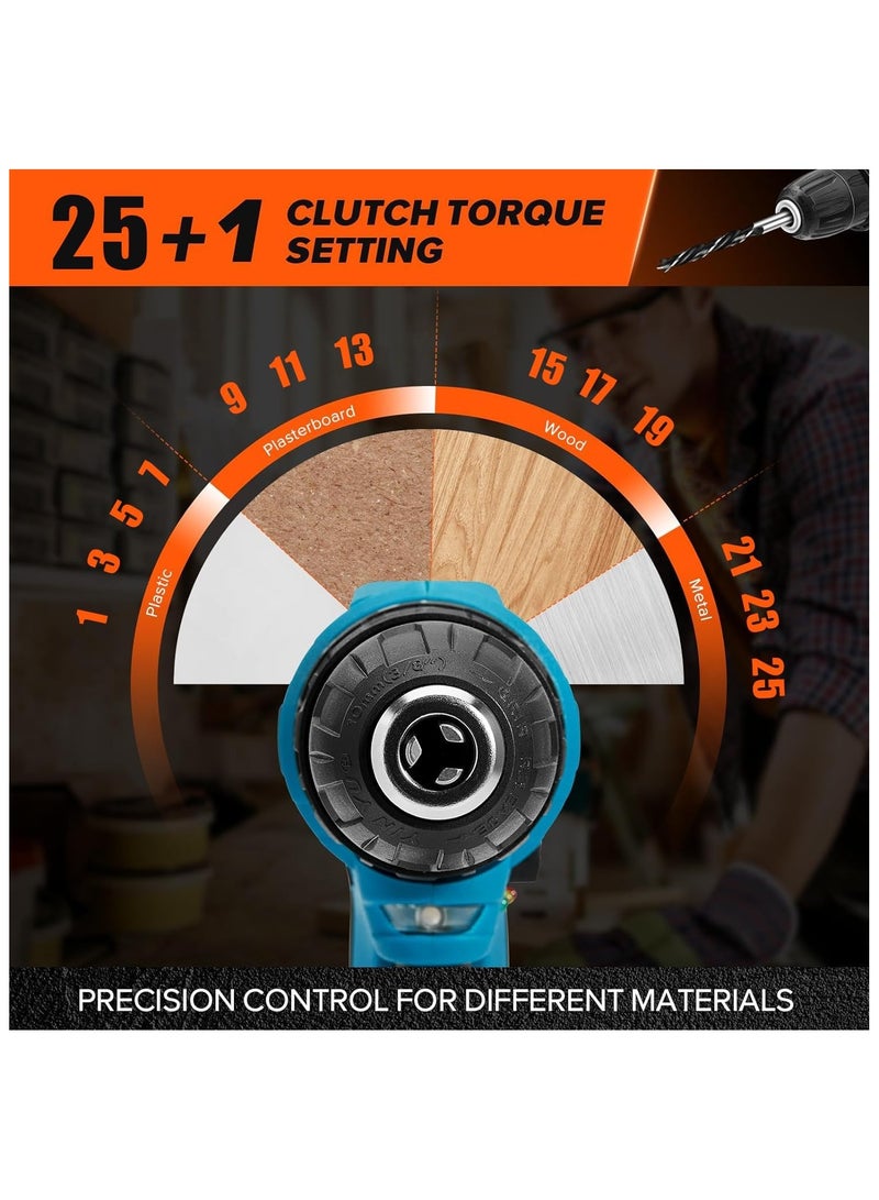 Favarey Cordless Drill Set, 48V Electric Drill with Drill/Screwdriver Bits, 3/8-Inch Keyless Chuck, 2 Variable Speeds, 25+1 Torque Setting Battery Power Drilling Driver for Plastic, Wood, Metal, Screws - Image 3