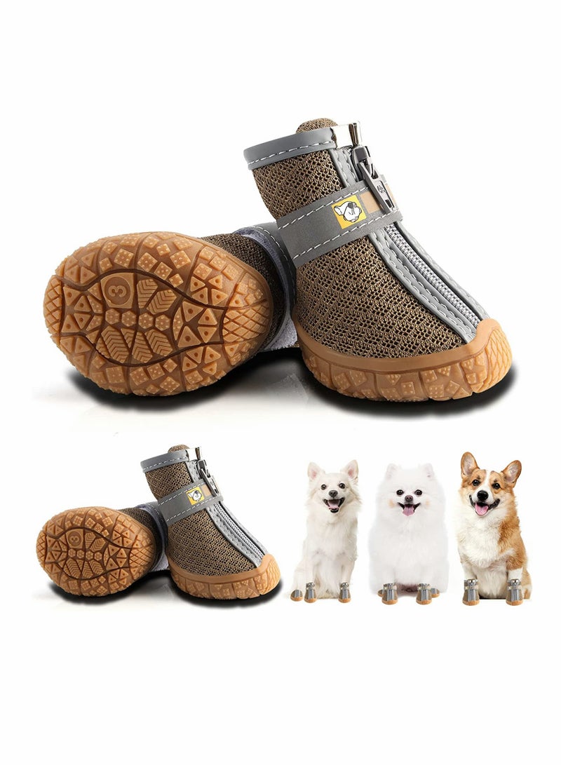 SYOSI Dog Shoes 4 Pcs Size 2 Anti Slip Breathable Waterproof Dog Booties Boot Paw Protector for Small Dog Dog Hiking Shoes with Reflective Adjustable Strap Zipper Puppy Shoe for Hot Pavement Winter Snow - Image 1