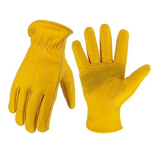 KKOYING Leather Work Gloves for Men & Women, Gardening Gloves, Reinforced Durable Cowhide Work Gloves, Puncture & Cut Resistant (Small) - Image 1