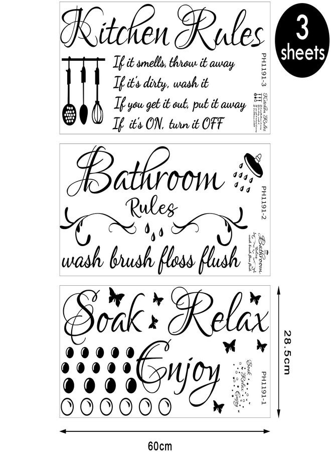 زنون 3 ورقات ملصقات حمام لتزيين الحائط ديكور الحمام ملصقات الحائط نقع الاسترخاء الاستمتاع الفينيل ملهمة اقتباسات ديكور فني لغرفة المعيشة، أسود (نمط رائع) - Image 2